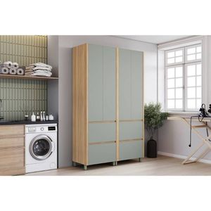 Armário Multiuso Lavanderia Rainha C- 4 Portas E 4 Gavetas 140cm Nature-verde - Nesher