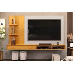 Painel Quarto P- Tv Até 60 Polegadas Bento Ripado C- Prateleiras 190x107cm Cedro-bali - Dj Móveis