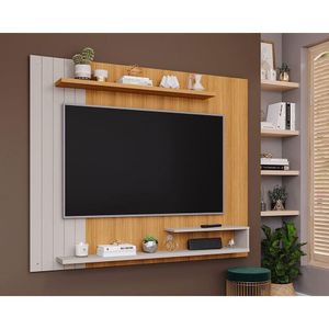 Painel Quarto P- Tv Até 50 Pol Floripa C- Prateleiras Ripado 161x135cm Nature-off White - Permóbili