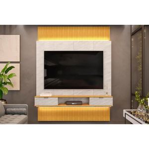 Home P- Tv Até 75 Polegadas Hit 1900 Extensível 100% Mdf C- Led De 240 A 290cm Cedro-quartzo - Dj Móveis