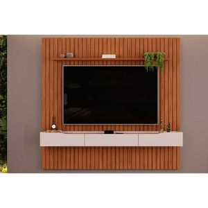 Estante P- Sala Até 65 Pol Pratic Ripado C- 3 Gavetas 223x240cm Freijó-off White - Dj Móveis