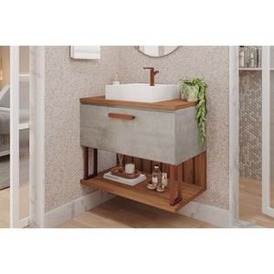 Balcão P- Banheiro Duna 1 Porta C- Cuba 80cm Cimento-freijo - Mgm