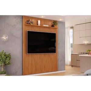 Home P- Tv Até 65 Pol Pratic Ripado C- 1 Prateleira 183x240cm Freijo - Dj Móveis