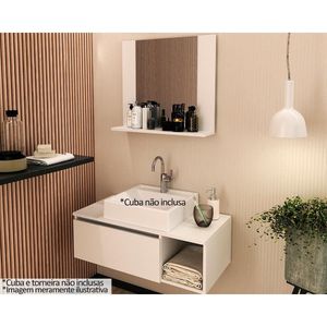Conjunto De Banheiro Balcão Suspenso Bn3601 S- Cuba 80cm E Armário C- Espelho Bn3610 Branco - Tecno Mobili