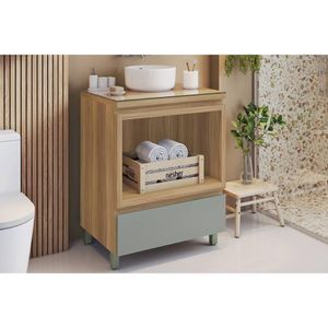 Bancada De Banheiro Balcão Rainha C- 1 Gaveta E 1 Nicho 70cm Nature-verde - Nesher