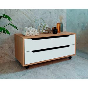 Bancada De Banheiro C- Rodizio Bn3643 S- Cuba C- 2 Gavetas 80cm Amêndoa-branco - Tecno Mobili
