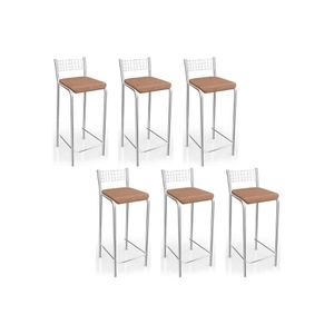 Banqueta De Cozinha Gênova B705 Kit 6 Un Cromada Capuccino