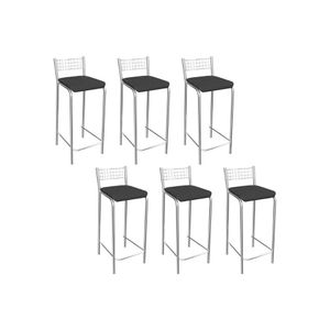 Banqueta De Cozinha Gênova B705 Kit 6 Un Cromada Preto 110