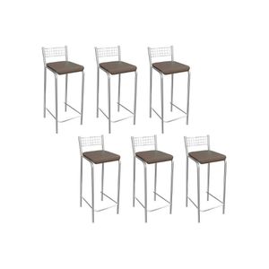 Banqueta De Cozinha Gênova B705 Kit 6 Un Cromado Marrom 21
