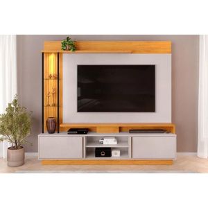 Estante P- Sala Até 70 Polegadas Martino C- Prateleira Nichos E Rodapé 200x185cm Cedro-bali - Dj Móveis