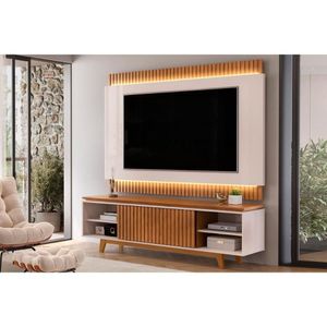 Estante P- Sala Até 75 Polegadas Loren Ripada C- Nichos 200x194cm Freijó-off White - Dj Móveis