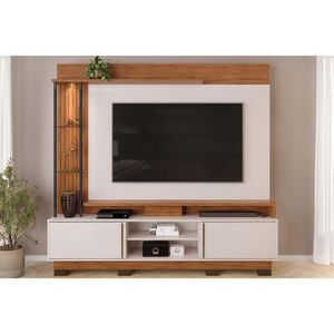 Estante P- Sala Até 70 Polegadas Martino C- Prateleira Nichos E Pés 200x190cm Freijó-off White - Dj Móveis