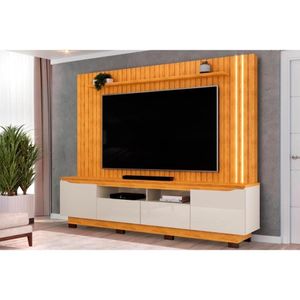 Estante P- Sala Até 70 Polegadas Petrus Ripado C- Led E Nichos 240x190cm Cedro-bali - Dj Móveis