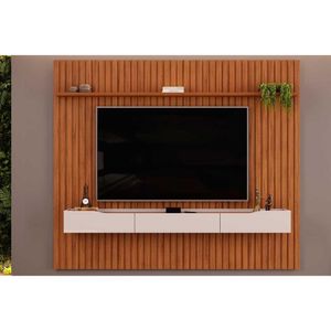 Estante P- Sala Até 85 Pol Pratic Ripado C- 3 Gavetas 250x240cm Freijó-off White - Dj Móveis