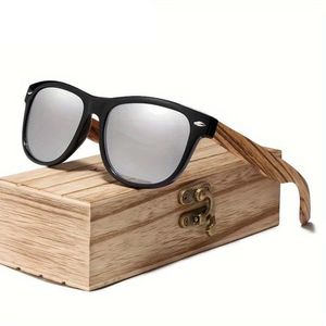 Óculos Vintage Com Lentes Polarizadas - Moldura De Bambu De Contorno Completo Prateado