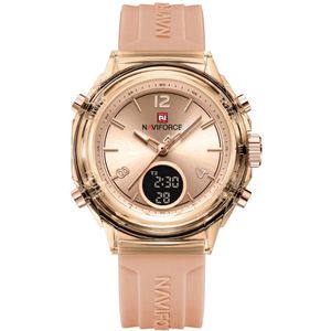 Relógio Feminino Display Duplo Design Fashion Retro De Quartzo Mostrador Redondo Luminoso Rosa Gold