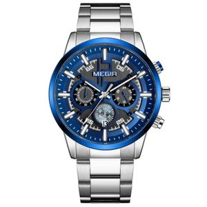 Relógio De Pulso Masculino Com Pulseira De Aço Inoxidáve Com Data Automática Impermeavel 3atm Azul
