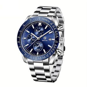 Relógio Analógico De Quartzo Cronógrafo Luminoso Designer De Pulso Azul