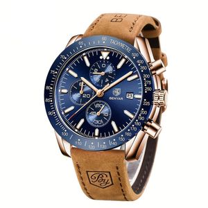 Relógio Analógico De Quartzo Cronógrafo Luminoso Designer De Pulso Azul Dourado