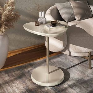 Mesa De Apoio Lateral Oval Bel 100% Mdf Off White