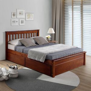 Conjunto Cama Casal Inglesa Com Dois Gavetões Em Madeira Maciça Mv Outlet Mogno