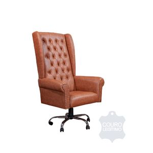 Cadeira De Escritório Giratória Presidente Chesterfield Via Encanto Em Couro Legítimo Moca