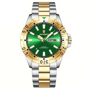 Relógio Masculino Impermeável Aço Inoxidável Movimento Quartzo Verde Dourado