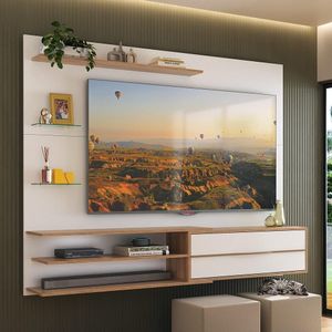 Painel Para Tv Até 65" 1 Porta E Prateleiras Multimóveis Mp1064 Branco/rustic