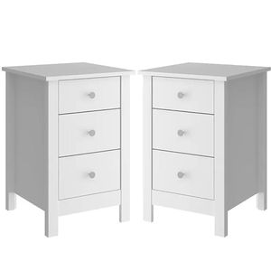 Kit 02 Mesas De Cabeceira 3 Gavetas 36 Cm Dm113 Branco Dtall Branco