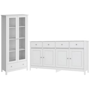 Cristaleira 2 Portas Vidro E Balcao Buffet 4 Portas Branco Dtall Branco