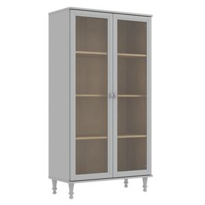 Cristaleira 2 Portas Vidro Pés Madeira 151x80 Cm E957 Cinza Dtall Cinza