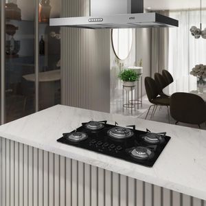 Cooktop Terim à Gás TRM 5 Bocas TC Vidro Preto Flange Inox Preto Bivolt