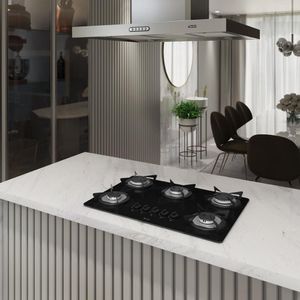 Cooktop Terim à Gás TRM 5B Vidro Preto Flange Inox Preto Bivolt