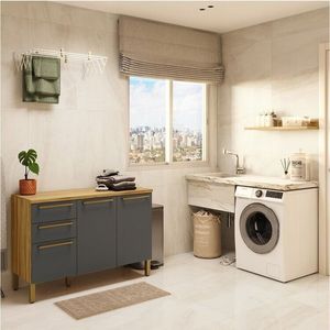 Conjunto Para Lavanderia Com 2 Peças 100% Mdf Itália Espresso Móveis Amêndoa Chumbo