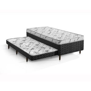 Cama Box Conjugada Solteiro D-28 Com Auxiliar 188cm X 88cm X 58cm Elite Branco-preto