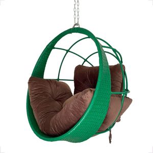 Cadeira Suspensa Ômega Verde Balanço Ninho Gourmet Alumínio Marrom V3