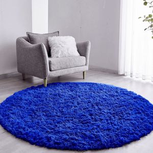 Tapete Sala Felpudo Peludo Azul Redondo 100 Cm