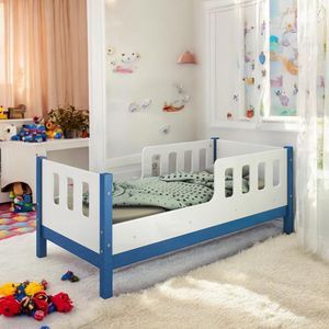 Cama Juvenil Com Proteção Encanto Branca E Azul Com Colchão