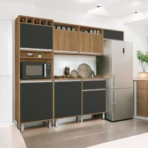 Cozinha Smart Torre Armário Geladeira Balcão Freijó E Grafite