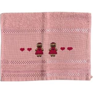 Toalha Lavabo Ponto Cruz Com Borbado Da Vovó Alice Coração Rosa
