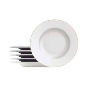 Jogo De Pratos De Sobremesa Tramontina Elisa 6 Peças 21cm Em Porcelana Com Filete De Ouro