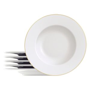 Jogo De Pratos Rasos Tramontina Elisa 6 Peças 28cm Em Porcelana Com Filete De Ouro 96950089