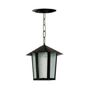 Lustre Pendente Blumenau Colonial Sextavado Vidro Pontilhado E27 Bivolt Preto Fosco