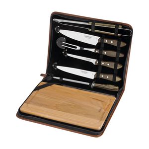 Kit Churrasco Com Tábua 7 Peças Tramontina 21198965 Com Estojo Castanho
