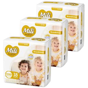 Fralda Descartável Mili Love & Care 3 Pacotes Com 18 (Total: 54 Fraldas) XXXG - Grandinho