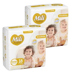 Fralda Descartável Mili Love & Care 2 Pacotes Com 18 (Total: 36 Fraldas) XXXG - Grandinho