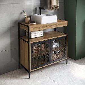 Gabinete De Banheiro Industrial De Chão 80cm P1038 Com Cuba Ametista Preto-mel