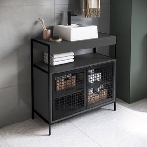 Gabinete De Banheiro Industrial De Chão 80cm P1038 Com Cuba Ametista Preto-grafite
