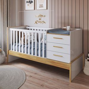 Berço Multifuncional 4 Em 1 Com 3 Gavetas Yan 100% Mdf Espresso Móveis Branco Brilho-amêndoa