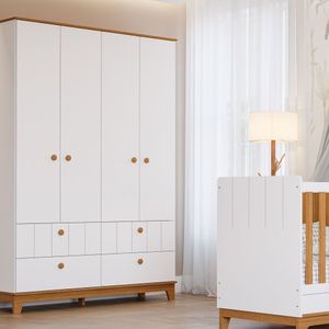 Guarda Roupa De Bebê 4 Portas 4 Gavetas Chantilly Expresso Móveis Branco-nature